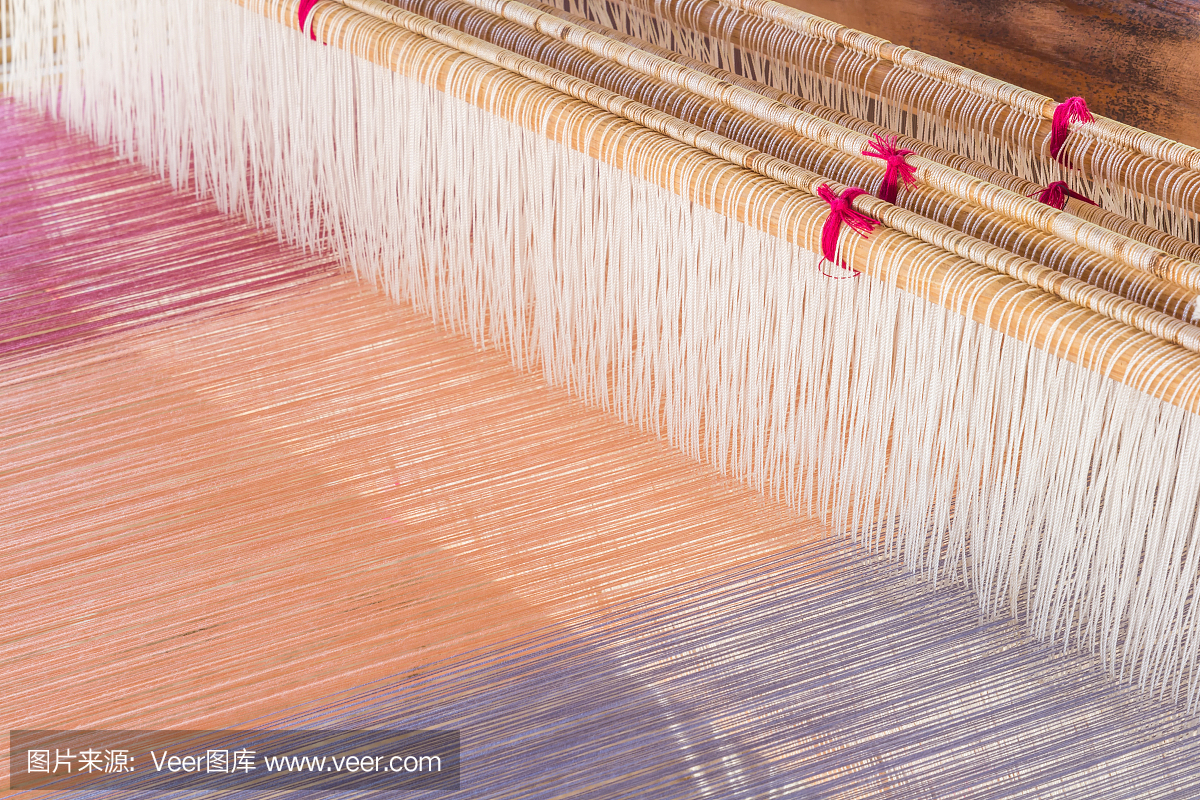 用于自制丝绸或纺织品生产的织布机的细节